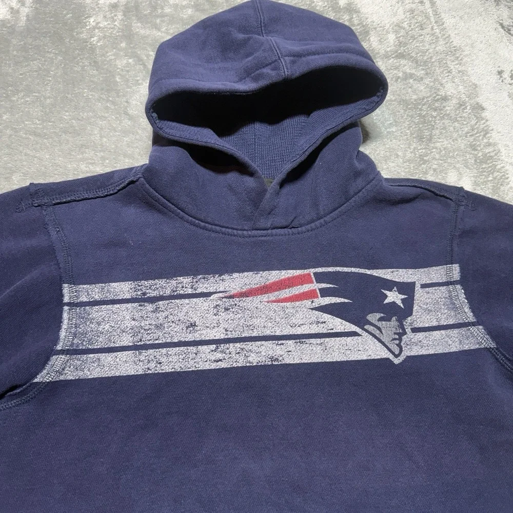 New England Patriots Youth XL 14 Hoodie Distressed Blue Faded Y2K NFL - Picture 5 of 10